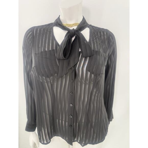 NWT Torrid Black Long Sleeve Sheer Stripe Blouse Size 0. 12 Super Cute - Picture 1 of 5